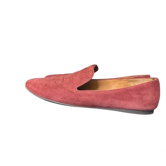 Tory Burch Leigh Rust color Suede Logo Round Toe Slip On Flats Loafers Sz 8.5 - Picture 7 of 10